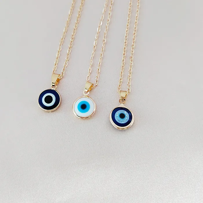 Authentic Simple Round Turkish Devil's Eyes Pendant Necklace For Womens Jewelry Gold Color Thin Clavicle Chains Turkey Necklaces Bijou