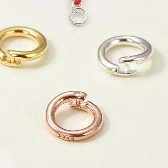 Authentic 2pcs Real Pure Solid 925 Sterling Silver Open Jump Rings Split Ring 18k Gold Locked Key Chain Connector Jewelry Making Findings