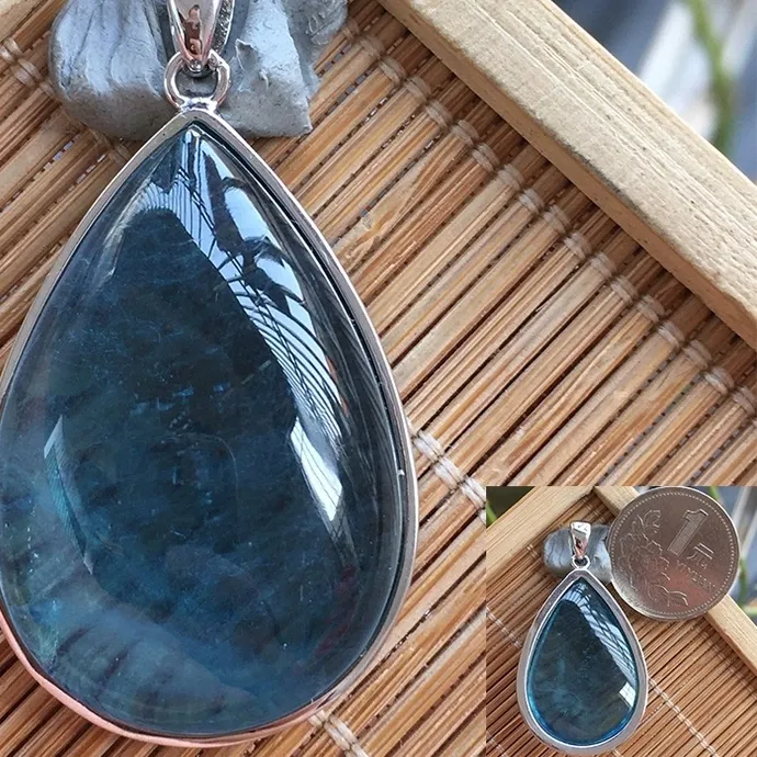 Authentic Natural Blue Aquamarine Buddhism Pendant Necklace Bear Aquamarine 35Mm Round Jewelry Aaaaaa