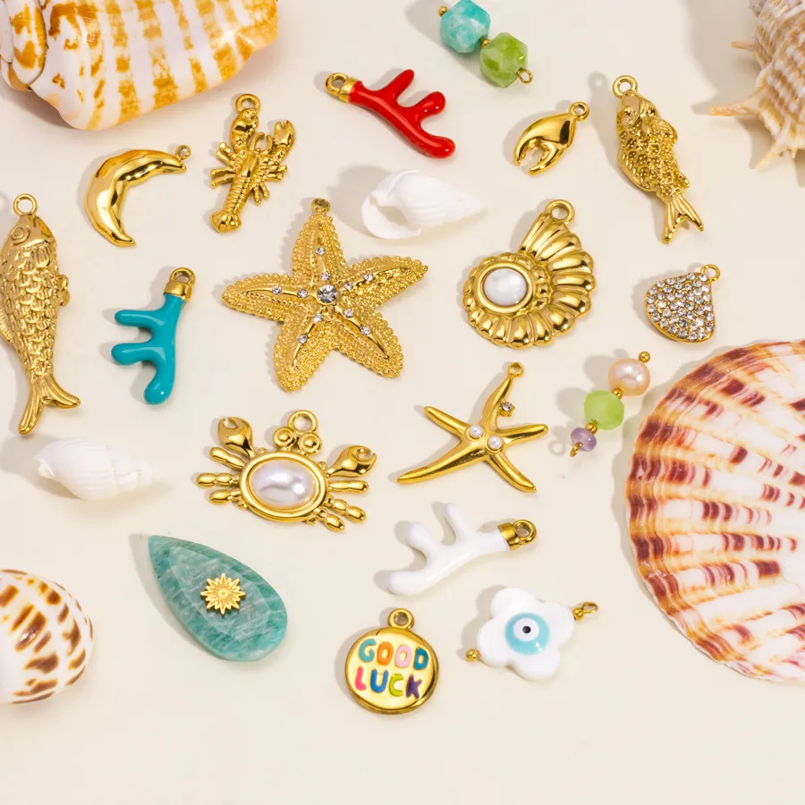 Authentic 3/2Pcs 18Style Multicolour Sea Star Crab Coral Fish Ocean Elements Pendant Charms DIY Necklace Bracelet Jewelry