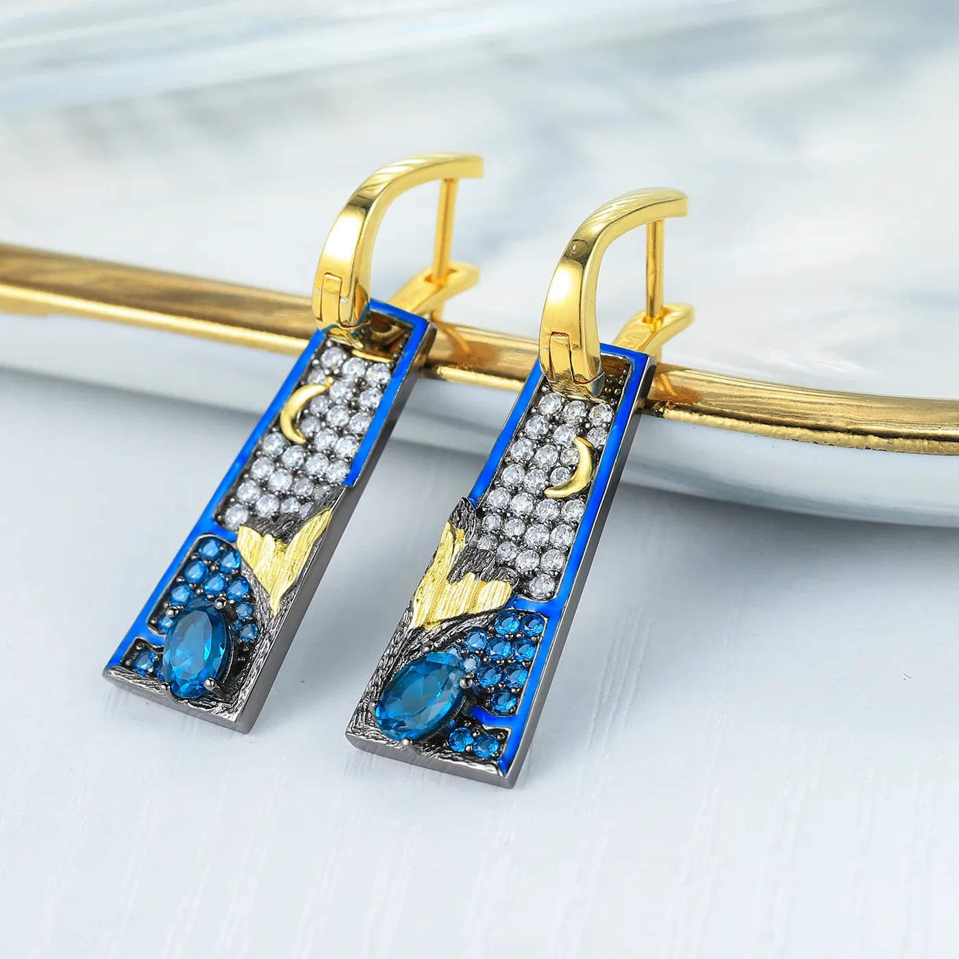 Authentic Moonlit Sail Drop Earrings - Celestial Silver and Natural Gemstone Talisman
