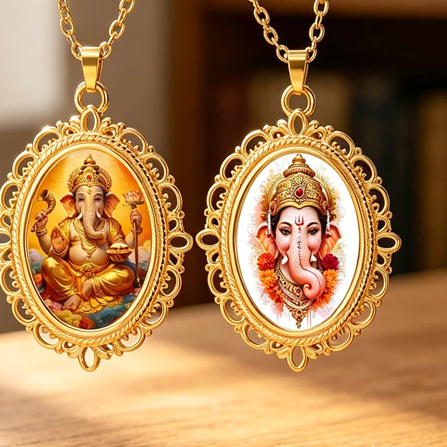 Authentic Hindu Lord Ganesha Necklace for Women Men God of Fortune Wealth Meditation Spiritual Religious Jewelry