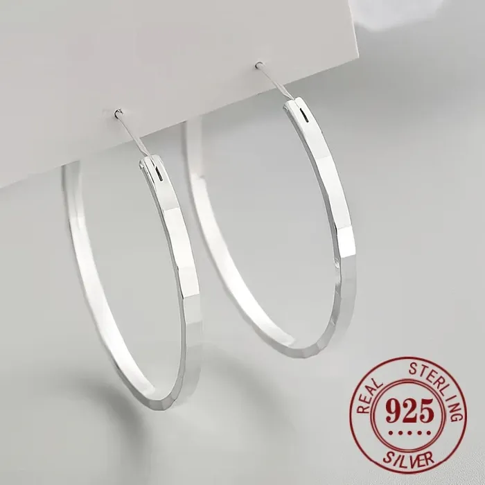Authentic Geometric Harmony Square Hoop Earrings - Sacred Silver Talismans of Stability