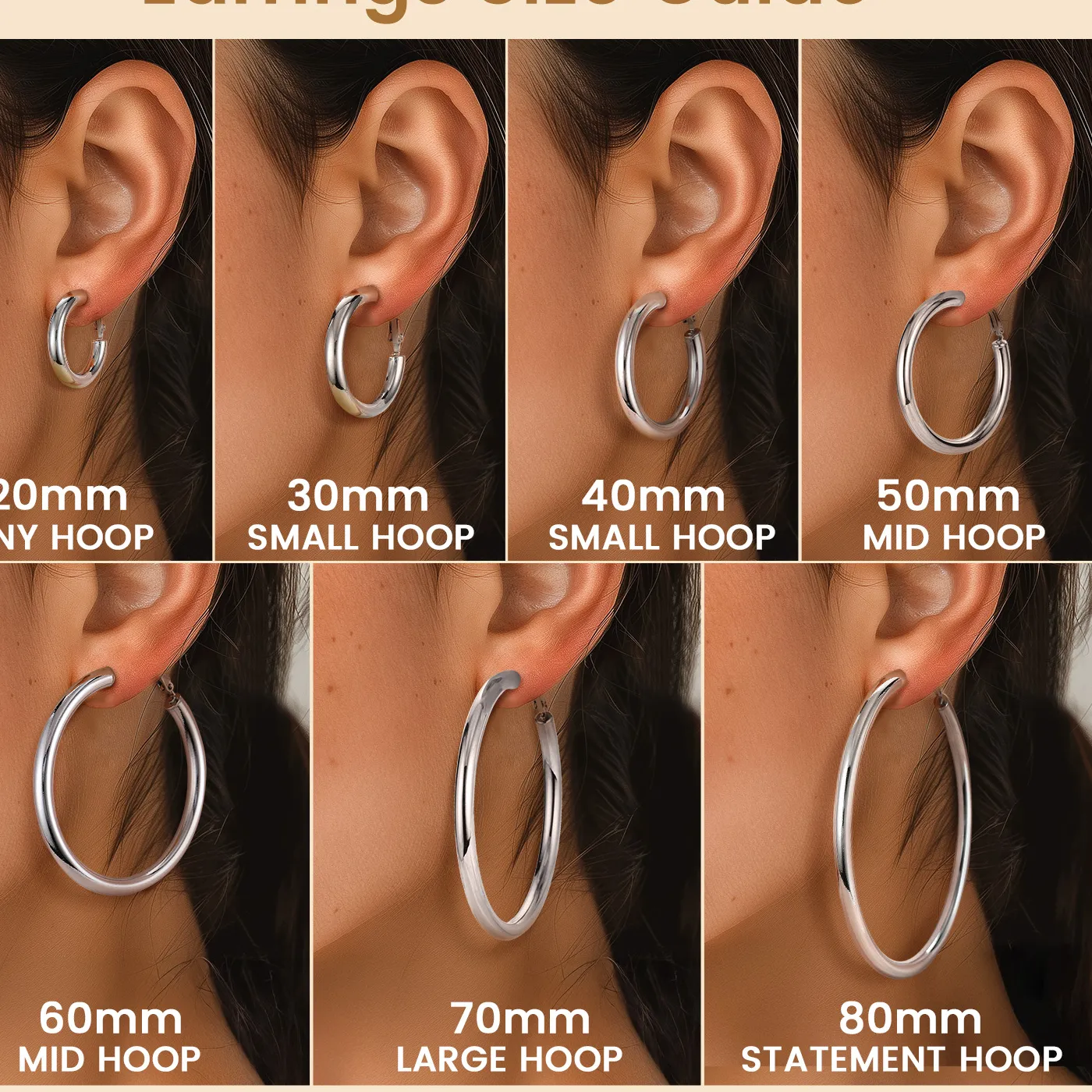 Authentic U7 20/30/40/50/60/70/80mm Hoop Earrings for Women Hollow Tube Lightweight Hoops Size XS-XL Earrings Jewelry