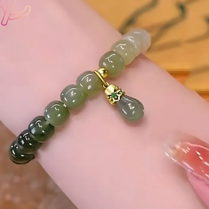 Authentic The Verdant Blossom: Natural Hetian Jade and Agate Harmony Talisman