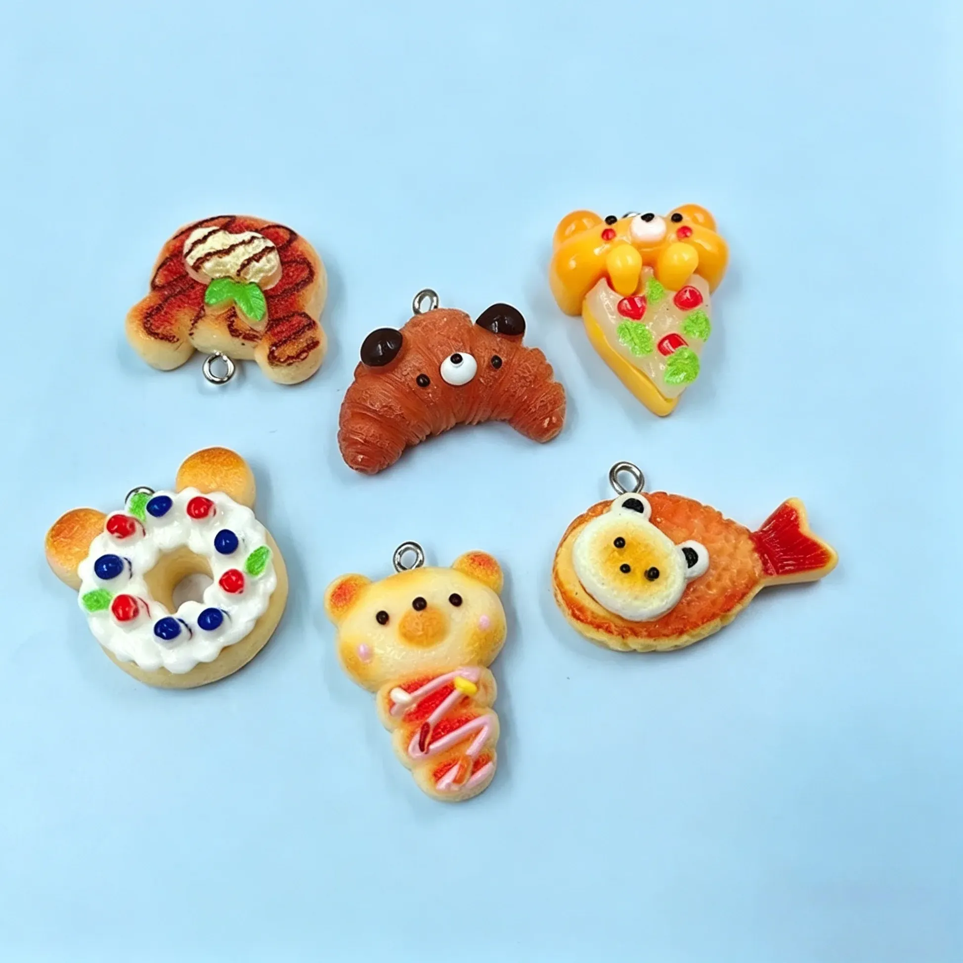 Authentic 10Pcs Kawaii Bear Bread Animal Resin Charms Tiny Food Pendants For DIY Handmade Jewelry Craft Supplies