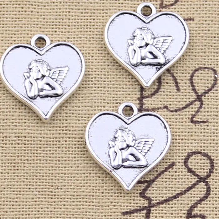 Authentic 15pcs Charms Heart Love Angel Cupid 19x18mm Antique Silver Color Pendants DIY Crafts Making Findings Handmade Tibetan Jewelry