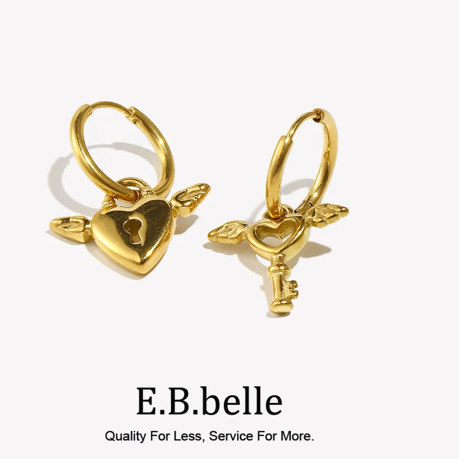 Authentic Whispers Of Eros Angelic Heart Lock & Key Huggies