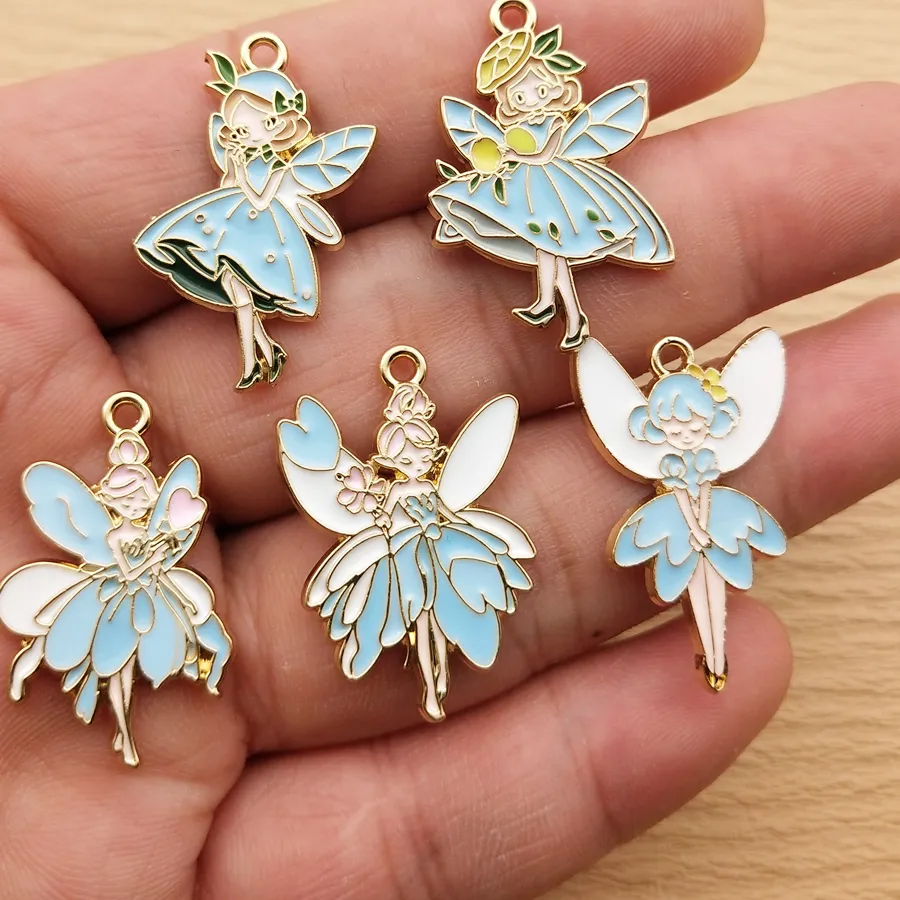 Authentic 10pcs Angel Girl Charm for Jewelry Making Enamel Necklace Earring Bracelet Pendant Diy Accessories Metal Gold Plated