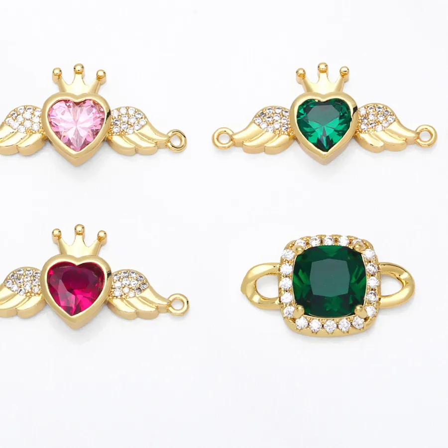 Authentic OCESRIO Love Heart Charm for Necklace Earrings Gold Plated Cubic Zirconia Angel Wing DIY Jewelry Making Supplies chma154