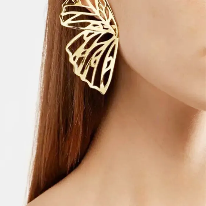 Authentic Hot Sale Hollow Big Butterfly Stud Earring for Women Metal Angel Wing Pendant Ear Statement Jewelry Party Christmas