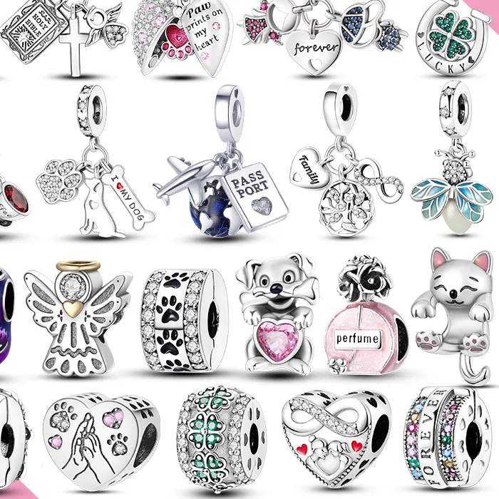 Authentic Dog Cat Bee Angel Plane Perfume Original Charms Silver Plated Beads Fit Bracelets Bag Keychain Charms Diy Women Accessory