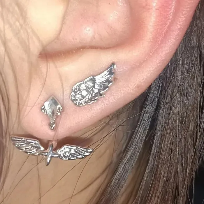 Authentic 1Pcs Niche Design Angel Wings Earrings Y2K Cool and Fashionable Rear Hanging Zircon Earrings for Women Jewelry 2026 Gifts