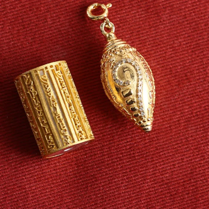 Authentic 100% 925 Silver Tibetan OM Mantra Charm Buddhist Conch Shell Amulet Good Luck