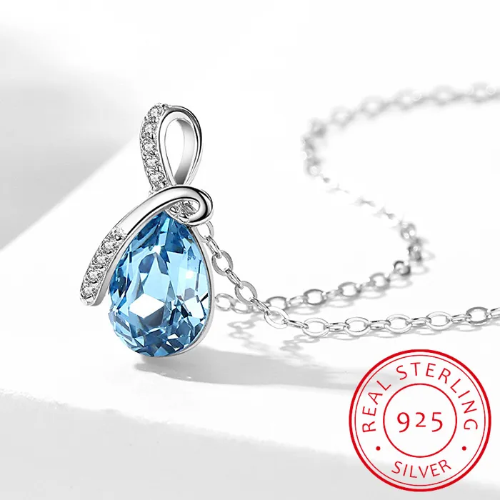 Authentic Pear Cut 1.7ct Natural Blue Topaz 925 Sterling Silver Water Drop Pendant Necklace for Women Gemstone Fine Jewelry Colar de Prata
