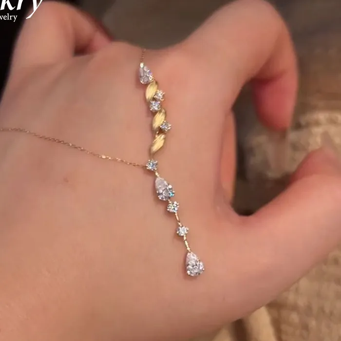 Authentic Lnkry Exquisite Y-Shaped Tassel Pendant Necklaces Certified Pear Cut Moissanite Necklace For Women Girls Birthday Jewelry