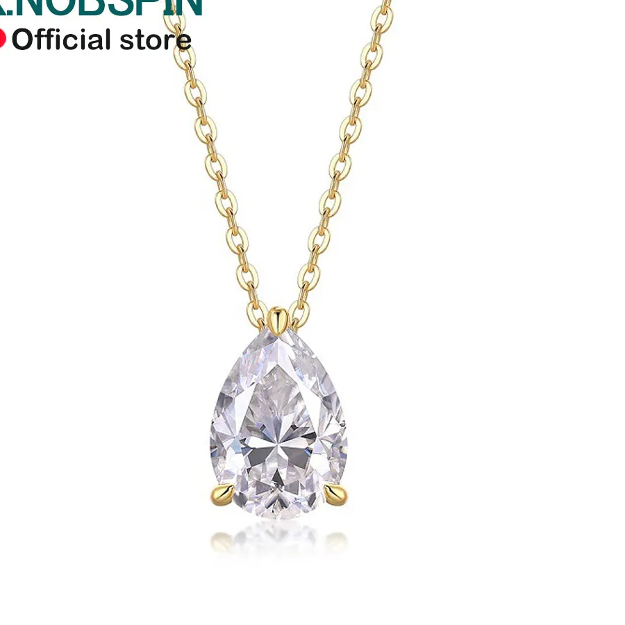 Authentic KNOBSPIN 1-5ct Pear Cut Moissanite Pandent Necklace GRA Certified 925 Sterling Silver Plated 18k Gold Dainty Necklaces for Women