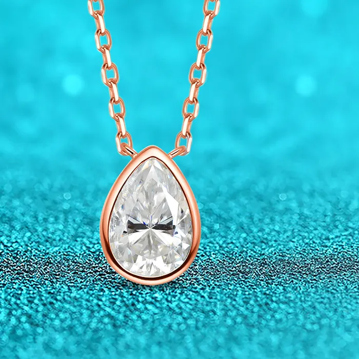 Authentic Pearlescent Promise: A 1-3CT Pear Cut Moissanite Necklace for the Radiant Soul