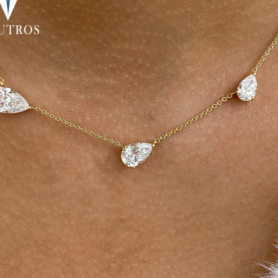 Authentic East West 9cttw Pear Cut Moissanite Necklace for Women 925 Sterling Silver Waterdrop Diamond Neckchain Wedding Party Jewelry GRA
