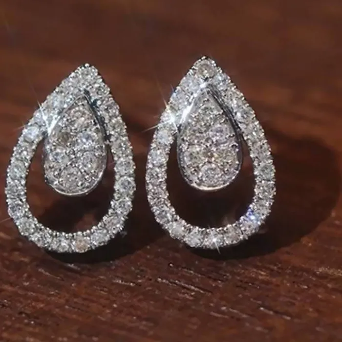 Authentic Huitan Elegant Pear Design Women Stud Earrings Fresh Style Engagement Party Female Accessories Jewelry Inlaid Bright CZ