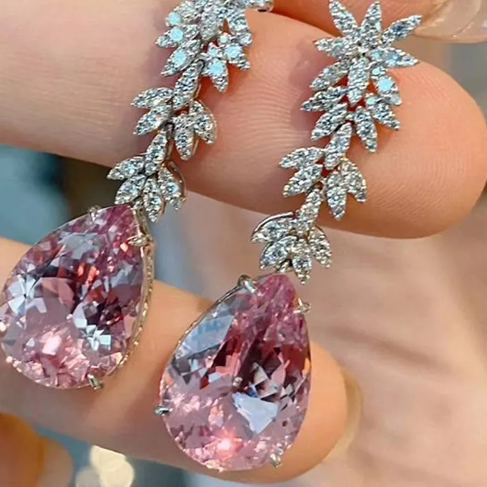 Authentic Radiant Rose-Heart Drop Earrings - Luminous Pink Pear Cubic Zirconia Talisman of Love and Grace