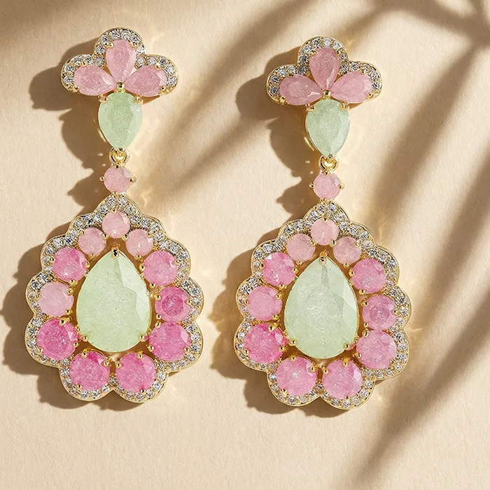 Authentic Senyu Jewelry Elegant Pear Cut Cubic Zirconia Drop Earrings Royal Baroque Style Crystal Halo Dangle Earrings For Bridal