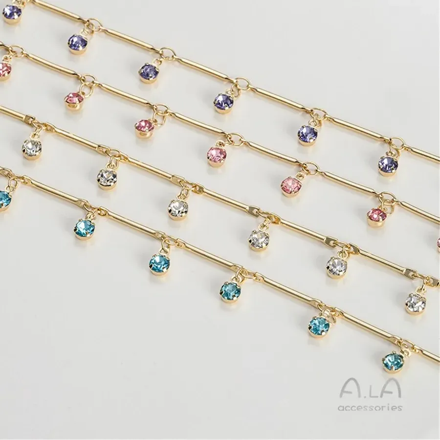 Authentic 14K Gold-wrapped Bamboo Straight Stick Hanging Zircon Pendant Chain DIY Handmade Jewelry Bracelet Necklace Fringed Loose Chain