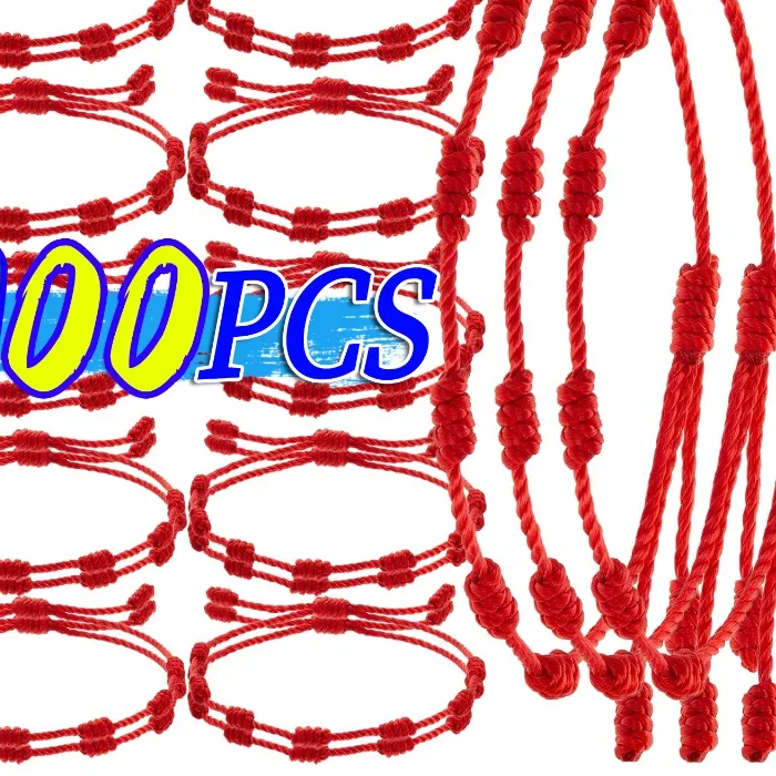 Authentic 2/100Pcs Lucky 7 Knot Red String Bracelets for Lover Protection Amulet Friendship Braid Rope Women Men Wristband Jewelry Gifts