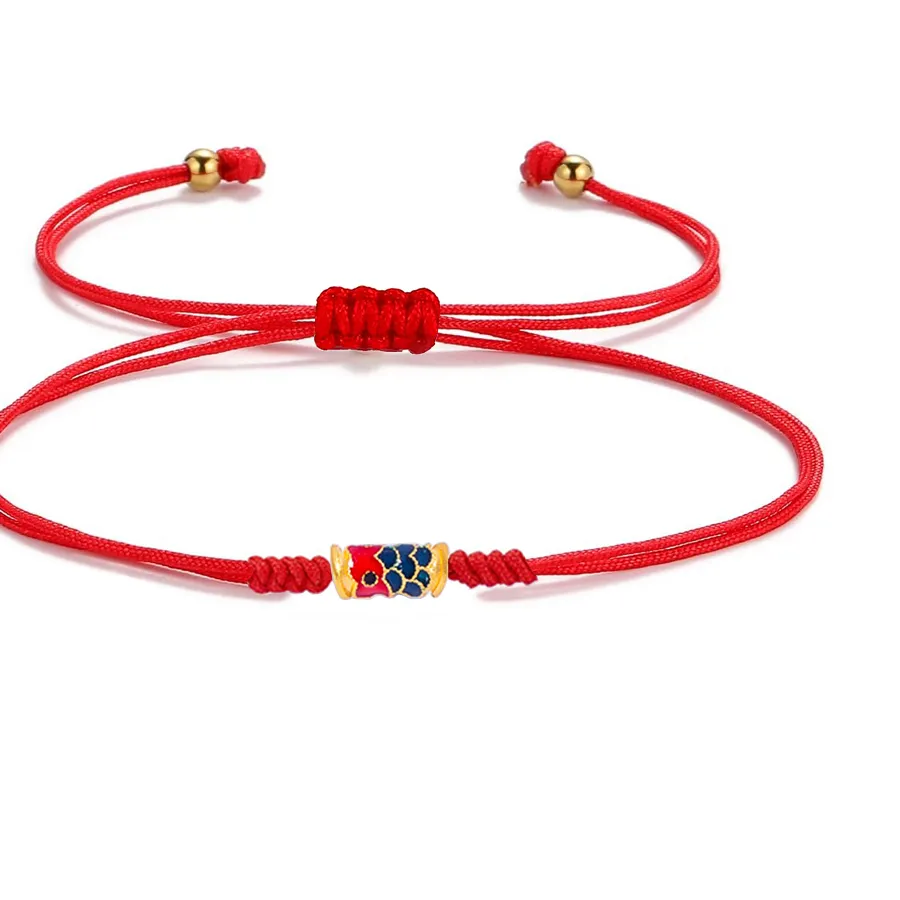 Authentic Handwoven Red String Bracelet with Cute Fish Bead Adjustable Red Cord Bracelets for Women Adult Simple Jewelry