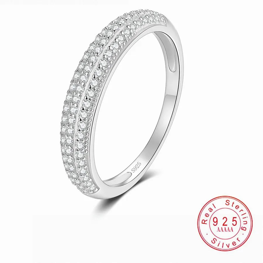 Authentic Real 925 Sterling Silver Ring Full Paved Moissanite Band Ring Dainty Eternity Wedding Finger Rings For Women Fine Jewelry