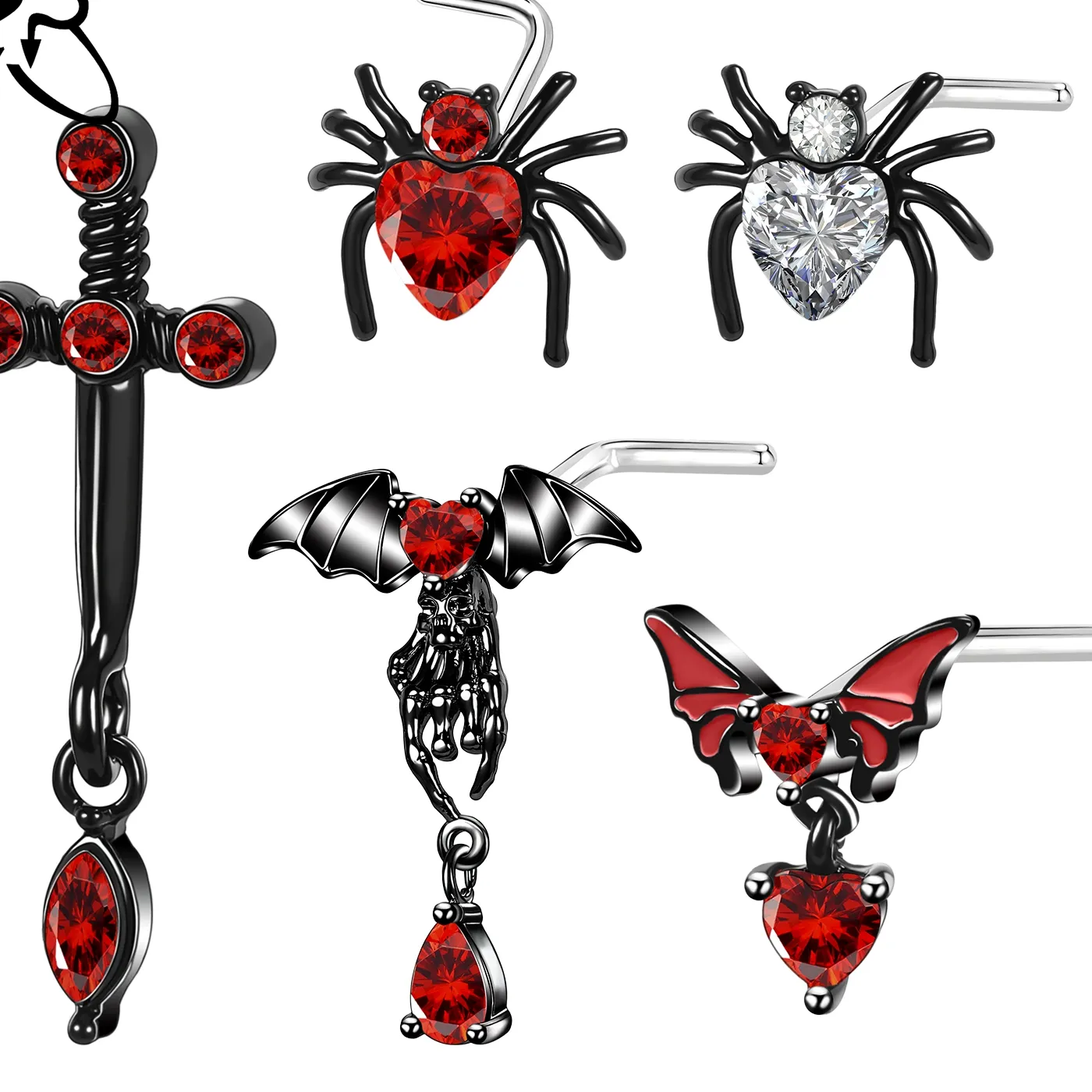 Authentic Crimson Vigilance: Gothic Nose Talismans of Spider, Bat, and Sacred Cross