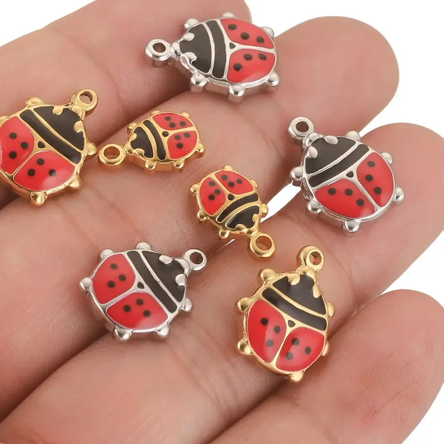 Authentic 5pcs Lot Charms Enamel Ladybug Charm Bug Pendant for DIY Necklace Bracelet Bag Material Jewelry Making Supplies