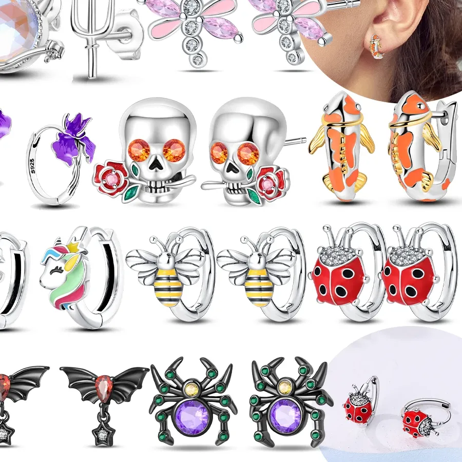 Authentic Unicorn Bee Ladybug Earrings Original Silver Plated Woman's Earring Valentine Anniversary Earrings Jewelry Fine Accessory