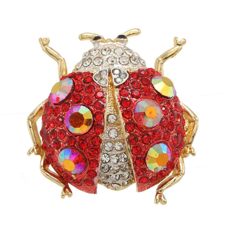Authentic Women Men Luxury Crystal Ladybug Badges Pin Insect Rhinestone Brooch，Wedding Holiday Party Jewelry Couple Surprise