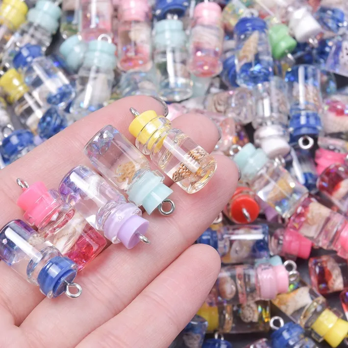 Authentic 10/20Pcs Trendy Resin Ocean Starfish Conch Seashell Drift Bottle Charms Mix Styles Plant Flower Wishing Bottle Pendant Jewelry