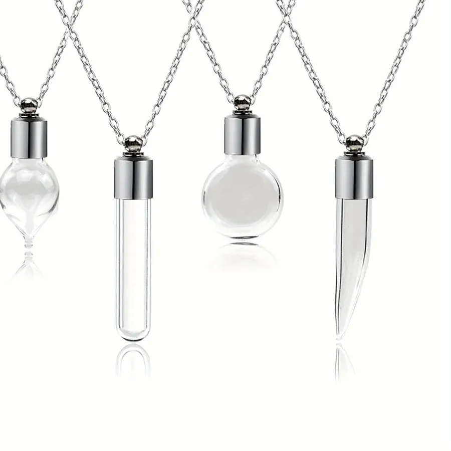Authentic Portable Ashes Holder Glass Bottle Necklace with Chain Fillable Wishing Bottle Keepsake DIY Perfume Vial Pendant