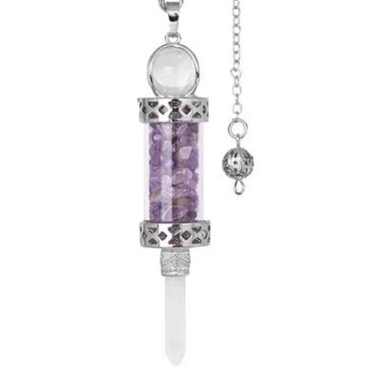 Authentic KFT Natural Healing Crystal Pendulum for Divination Dowsing Wishing Bottle Stone Pendant Hexagonal Rock Quartz Pendulum Balanced