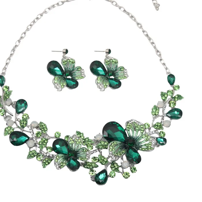 Authentic PESENAR Gothic Dark Tone Butterfly Rhinestone Necklace Earring Set, Big Crystal Floral Jewelry for Prom Formal Occasion Outfits