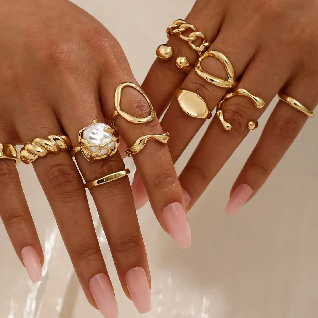 Authentic 12 Pcs/Set Punk Rings Set For Women Vintage Geometric Rings Set Personality Jewelry Gifts Match With Daily Outfits, Part