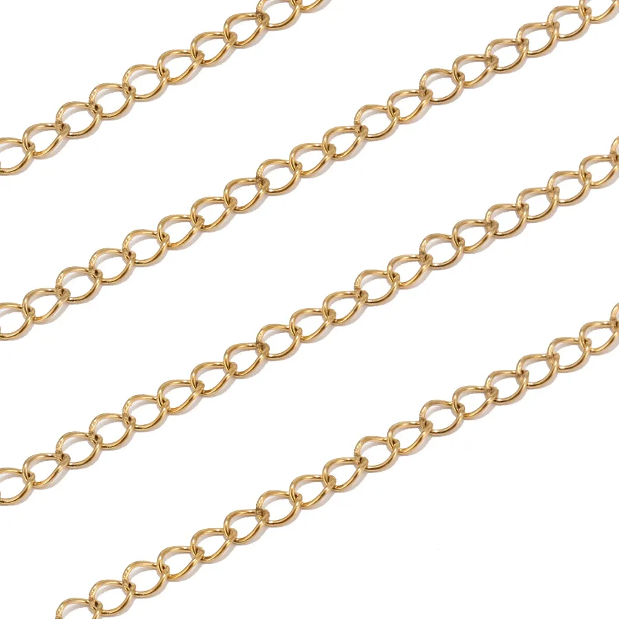Authentic 10m/lot Extender Soldered Curb Chain Gold Color 3.6mm Width Twisted Bulk DIY Jewelry Findings