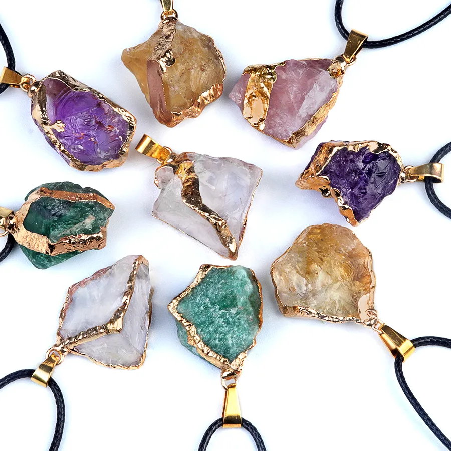 Authentic Natural Stone Necklace Irregular Colorful Glass Crystal Energe Pendant for Women Necklace Choker Jewelry Party Gifts