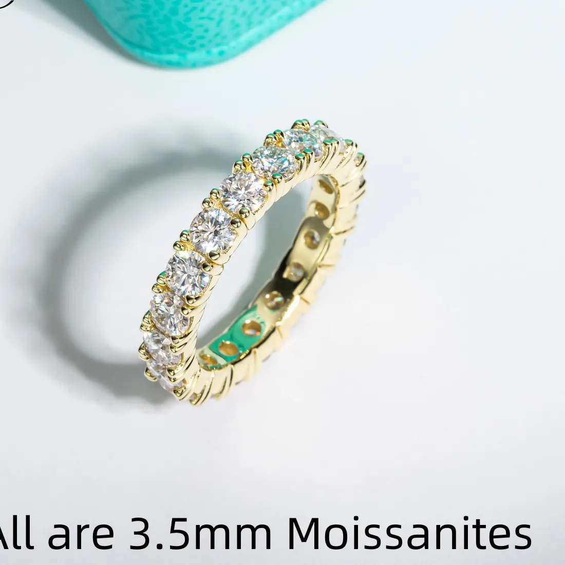 Authentic AnuJewel 3.5mm D Color Moissanite Eternity Band Ring 925 Sterling Silver 14k Yellow Gold Plated Wedding Rings for Women Jewelry