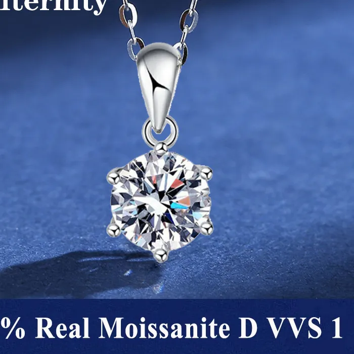 Authentic Silver 925 6 Prong Moissanite Pendant Necklace for Women Trendy Design D Color VVS Pass Diamond Test Jewelry with Box GRA