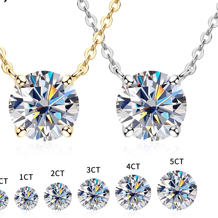 Authentic Rrjzz 0.5-5CT Moissanite Pendant Necklace for Women Solitaire D Color Round Cut Lab Imitation Diamond GRA Certified Necklaces