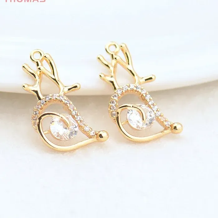 Authentic (1323)4PCS 10x15.5MM Hole 1MM 24K Gold Color with Zircon Deer Charm Pendants for DIY Jewelry Making Findings Accessories