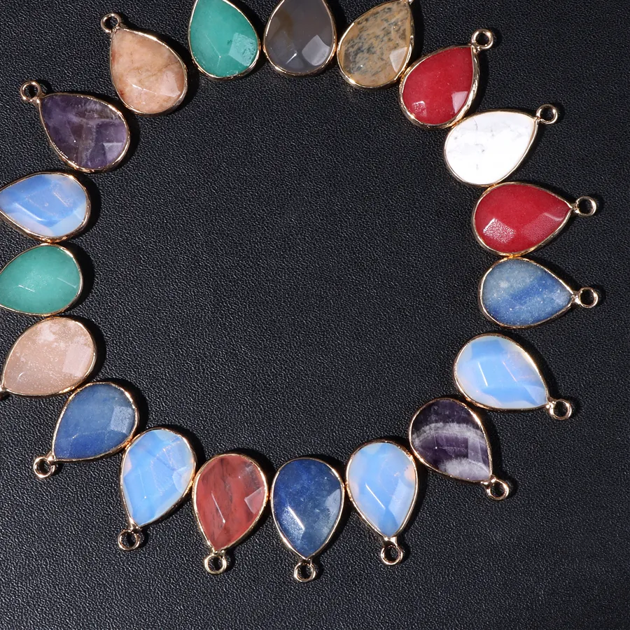 Authentic Natural Stone Charm Pendant Quartzs Labradorite Amethysts Water Drop Pendant For Necklaces Earrings Jewelry Making 23*13-14mm