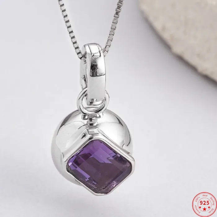 Authentic S925 Sterling Silver Charms Pendants for Women Men Simple Balls Inlaid Tangent Plane Citrine Amethyst Jewelry