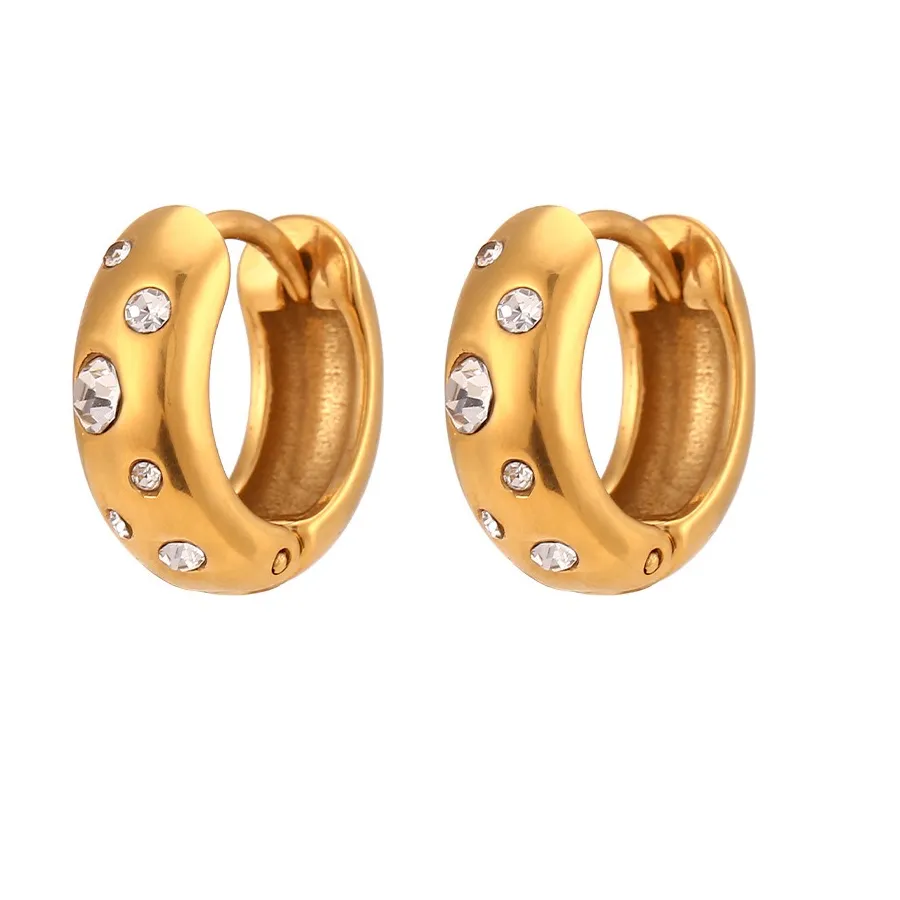 Authentic Waterproof Vintage Jewelry Cz Zircon Chunky Dome Huggie Hoop Earrings 18k Gold Plated Shiny Star Hoop Earrings for Women