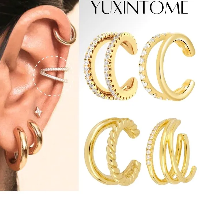 Authentic Radiant Solar Arch C-Shape Gold Ear Cuff with Cubic Zirconia