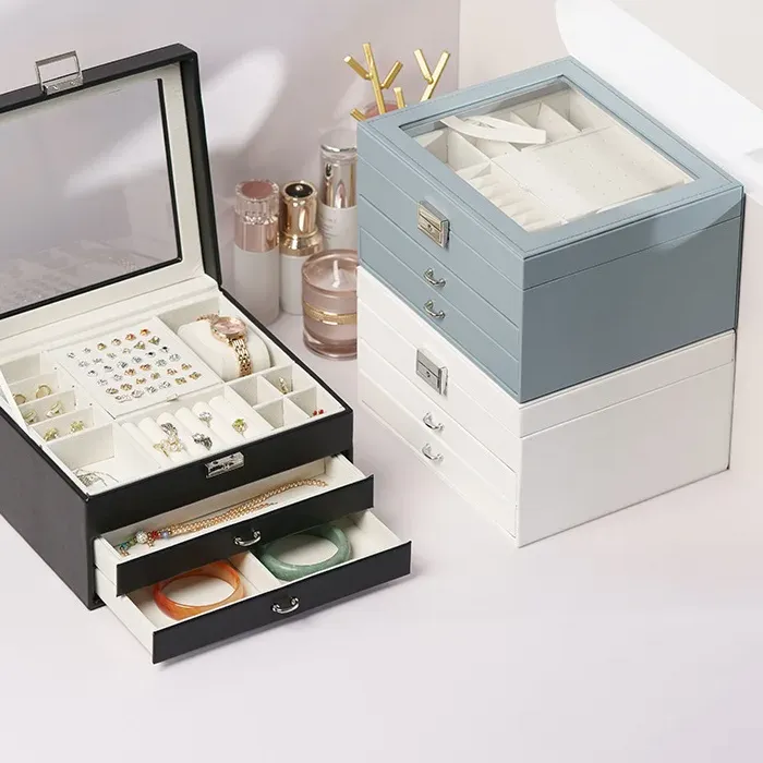 Authentic Senior European Princess Large Capacity Jewelry Storage Box Window Multi-layer Accessories Box